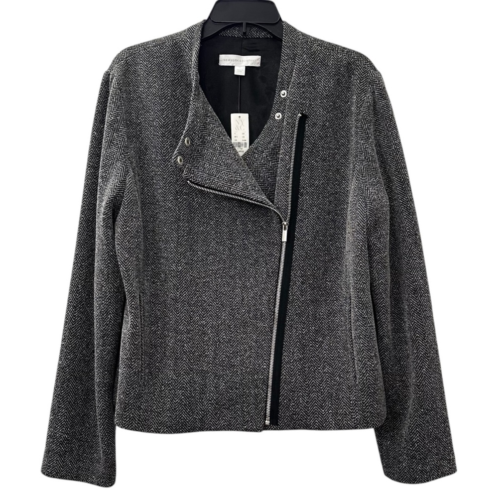 NWT NY&Co. Jacket Herringbone Black Gray Zip Front Women’s Size XL